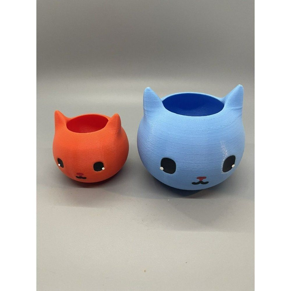 Cat Planters Blue Orange Lot Of‎ 2 Kitty Kitten 3D Printed